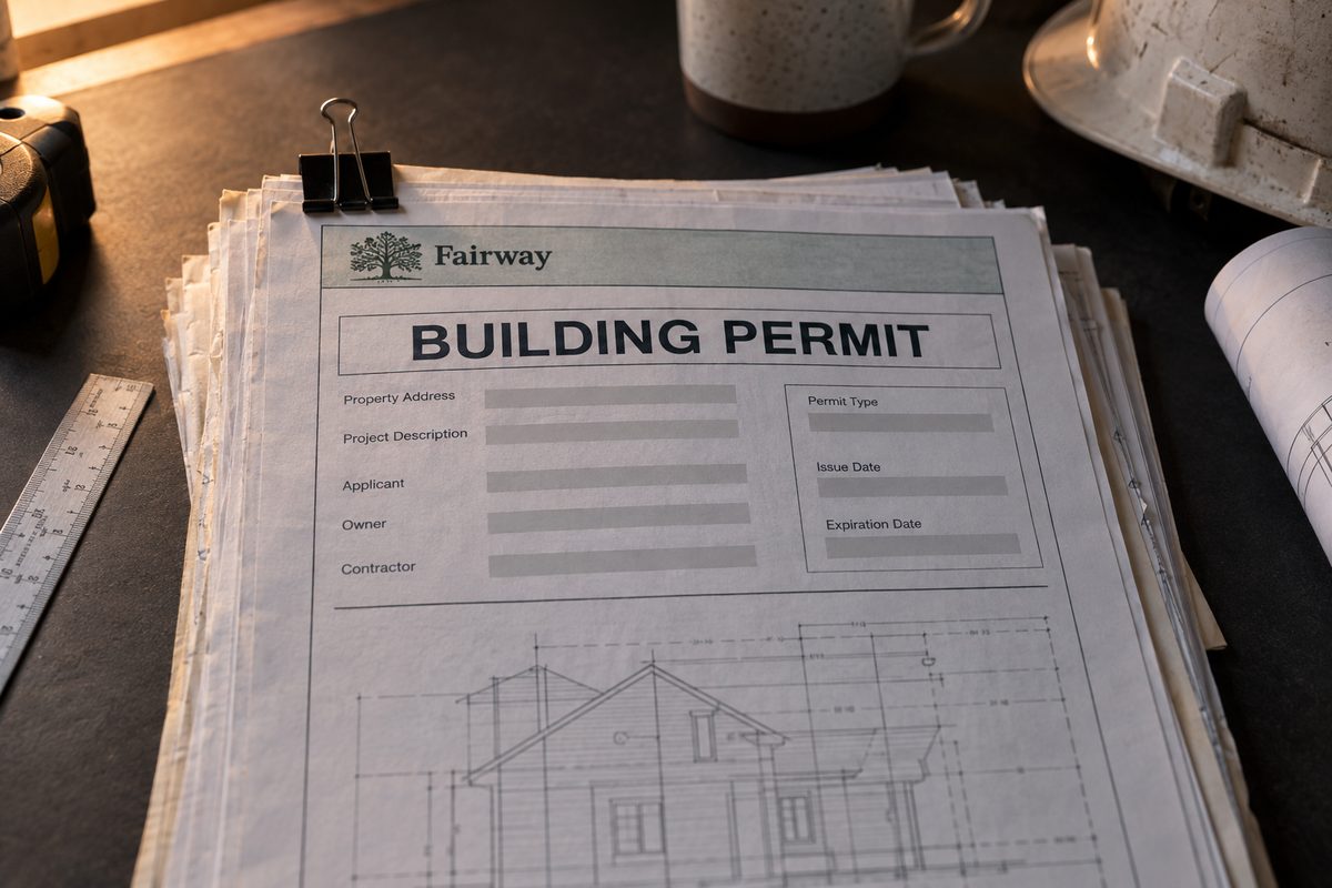 Open building permit packet with measured plans